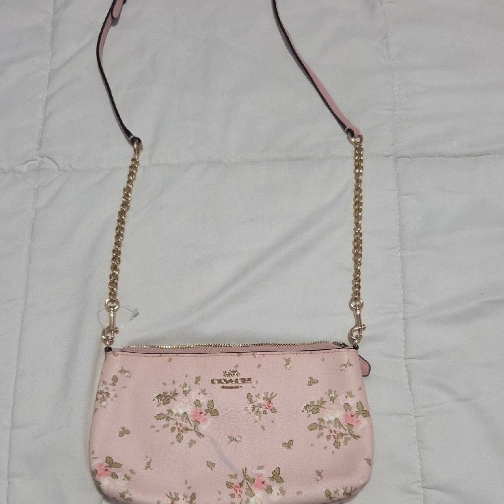 Coach Pink Floral Wristlet with Gold Chain